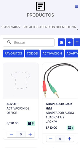 Pantalla de ventas Gator Peru